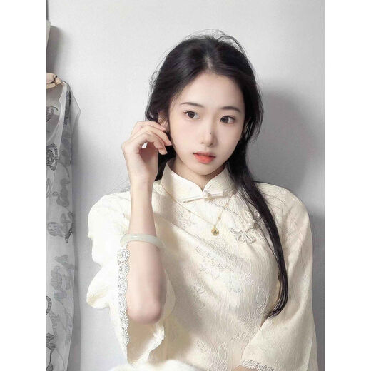 PZCL旗袍裙改良版高档旗袍裙新中式复古倒大袖冬季少女色蕾丝雅年轻款 983 M