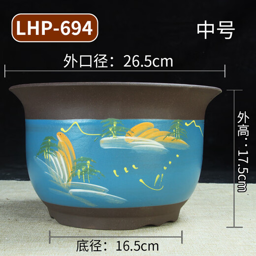 宜兴特大口径紫砂花盆绿植种菜种树超大号圆形陶瓷盆景盆 694中号