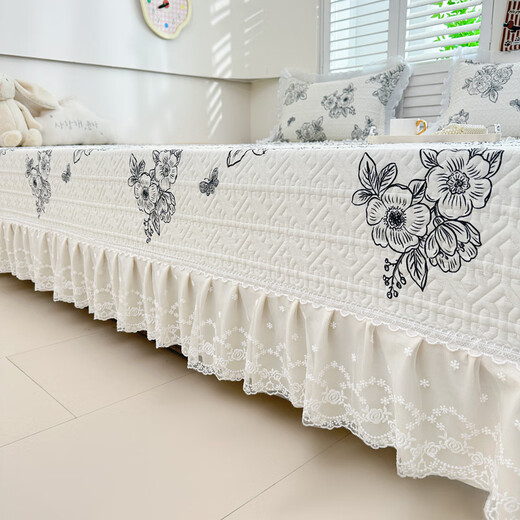Jieliya Hepburn style tatami special bed cover for four seasons universal pure cotton cotton kang single large size kang cover kang mat with skirt K695 [pure cotton fabric - universal four seasons] 320cm*200cm + sag 30cm single piece