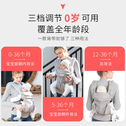 COOKSS婴儿背带新生儿小月龄宝宝多功能前抱式两用户外出行旅行轻便腰凳 新款Breeze透气珍珠灰 [送腰包]