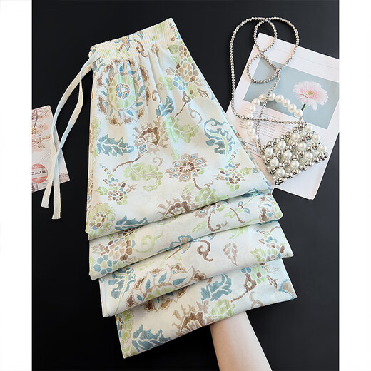 
Cypress House Slimming Floral Pants 2025 Summer New Women's Drawstring Draped Wide Legs Elastic Waist Casual Pants