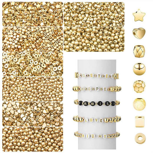 
100 oil sealing color-proof CCB beads Round bead square beads Five-pointed star love DIY hand-made beading material accessories 100 KC gold beads 6mm-14079