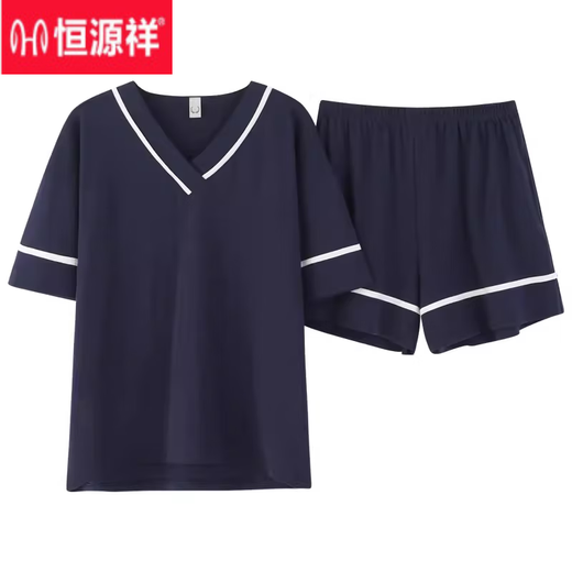 恒源祥睡衣女胖妹妹夏季棉短袖V领短裤套装加大码240斤宽松家居服6X ZJ679 2XL 【140-160斤】