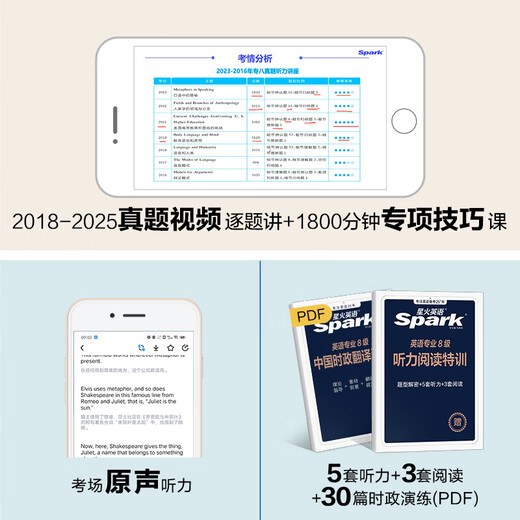 Spark English Specialty 8, echte Prüfungsvorbereitung 2026, Specialty 8 Prüfungsvorbereitungsmaterialien, ein kompletter Satz Vokabelbücher für Specialty 8, Lesen, Zuhören, Fehlerkorrektur, Übersetzung und Komposition, spezielles Training tem8, Prüfungsunterlagen für Englisch als Hauptfach, Stufe 8, Anleitung zu echten Prüfungsarbeiten der Vorjahre, Simulationsfragensatz, detaillierte Erklärungen der echten 8. Spezialisierungsfragen + Standardvorhersagen, 15 Sätze Testarbeiten + Vokabeln + Spezialthemen