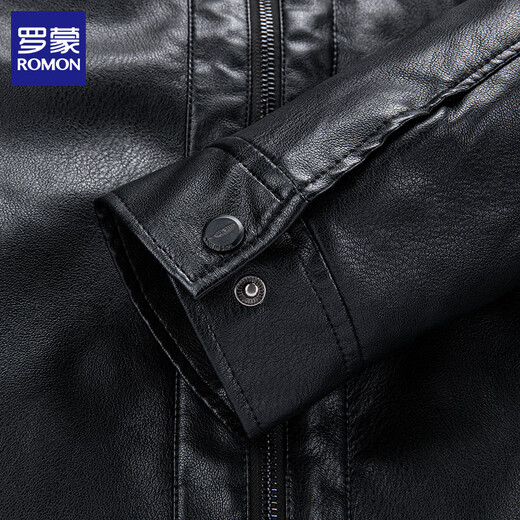 ROMON Men's Leather Jacket Winter Thickened Warm Lapel Casual Leather Jacket Men's Dad Top Black XL (175) (Recommended weight 100-125 Jin Jin equals 0.5 kg)