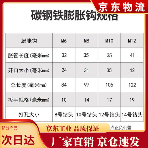XMSJ不锈钢膨胀螺丝挂钩钩子爆炸带钩吊顶吊扇灯笼铁挂勾M6M8M10M12 加强碳钢铁*M8总长9730个