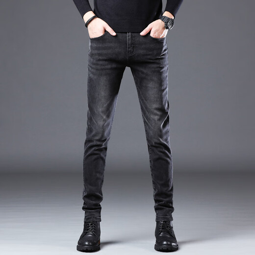 Lee Kids Hong Kong Black Jeans Herren Frühling und Sommer Neue schlanke kleine Füße modische Marke Mode Stretch Casual Hosen Männer QN1049 Gray Plus Fleece 28