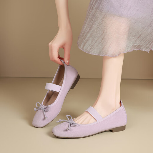ZHR Single Shoes Женская летняя темпераментная темпераментная темперамент мягкая квартира Мэри Джейн Кожаные туфли женская неглубокая балетная туфли женская балетная обувь AH683 Purple 38