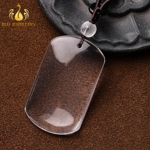 Bailuoqi raw stone natural white crystal Ping An Wu Shi brand pendant for men and women, zodiac year necklace pendant amulet, exquisite lanyard style (40*25*11mm)