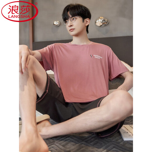 浪莎（LangSha）男士睡衣夏季短袖莫代尔冰丝薄款加大码休闲简约夏天男家居服套装 9721莫代尔 2XL 160-180斤