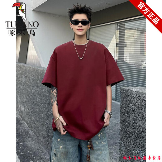 
Woodpecker heavy pure cotton short-sleeved T-shirt for men in summer American high street small neckline round neck black solid color inner base shirt men K17080 white S