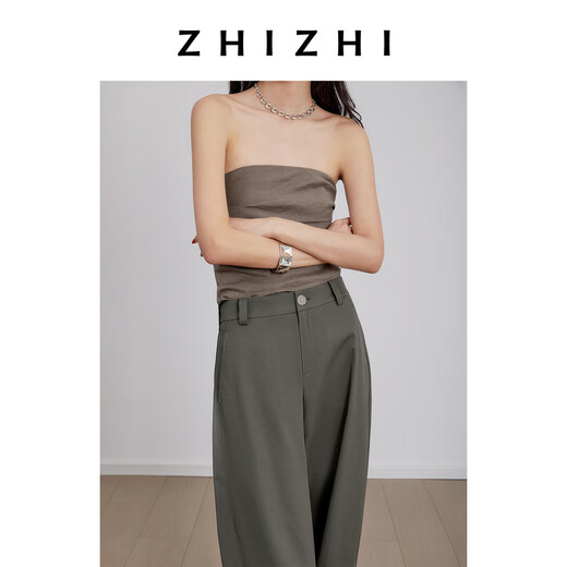 致知致知ZHIZHI 倾杯近 薄料弯刀裤女2025夏季新款宽松长裤松紧腰 烟熏绿 XS