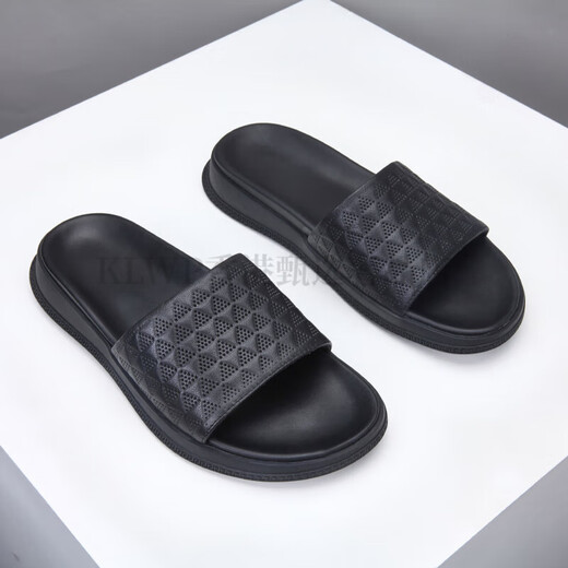 KLWP Hong Kong luxury high-end brand men's shoes summer slippers men's breathable outer wear sandals black British all-match flip flops black 41