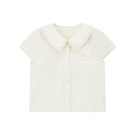 ELLE KIDS children's clothing floral jacquard short-sleeved shirt girls summer new French elegant resort style top pearl white 165 (M)
