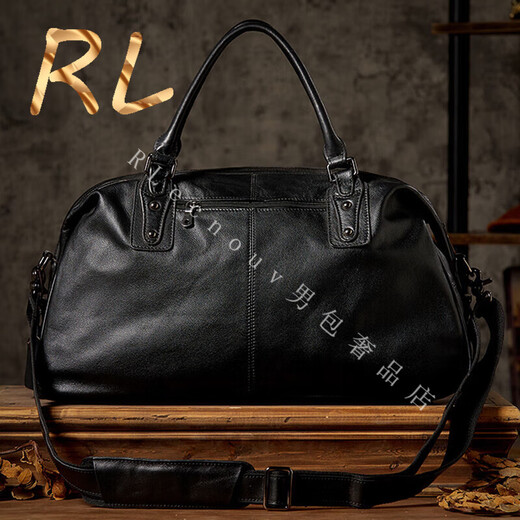 GOLDWINI RL男士旅行包真皮大容量手提包出差单肩斜挎包商务休闲行李包男 黑色