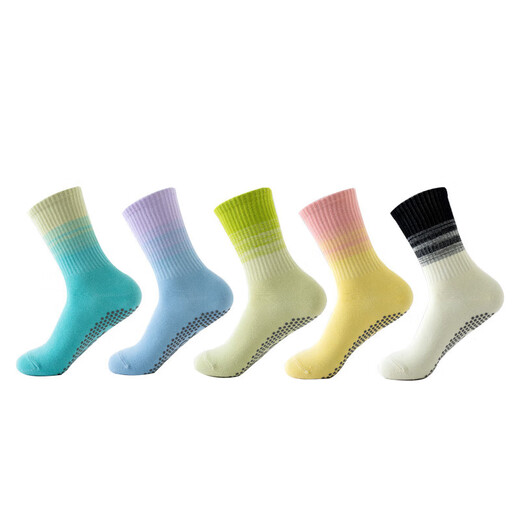 Yoga socks, non-slip, professional women's fitness dance socks, aerobics sports socks, mid-length Pilates special socks, five colors, one pair each, 5 pairs