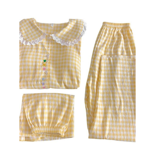 Velvet ártico Ropa para el hogar de gran tamaño para mujeres 2025 Nuevo verano Papelado de manga corta Sweet Princess Fengyunduo Pajamas Conjunto de tres piezas H9923 Frog Tear [estilo de solapa pequeña] M