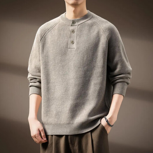SPACE OWEN Mr. Moody's American retro Henry collar men's sweater autumn and winter new loose long-sleeved sweater oatmeal M (suitable weight 110-130Jin Jin equals 0.5 kg)
