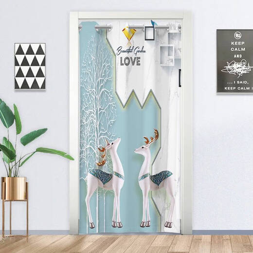Yonghuans neuer Stil, ohne Tür Vorhang Trennungsvorhang abdecken winddichtes Stoff Schlafzimmer moderne Heimatküche Küche Badezimmer Vorhang CL6231 Blumen- und Vogelbild Teleskopstange 1 Stück Stange 75-115 cm-Curtain Breite 150*270c