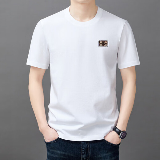 
Seven Wolf 240g heavy pure cotton short-sleeved T-shirt for men loose casual round neck base shirt T-shirt top men's clothing KSJY9922 white M 165 suggests 100-120Jin [Jin equals 0.5 kg]