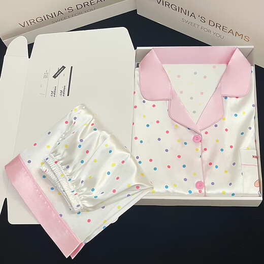 ZIPJBX冰丝睡衣女夏季薄款甜美彩色波点美乐蒂短袖短裤可外穿家居服套装 高质量-套LW9214【短袖短裤】 L 【建议100-120斤】