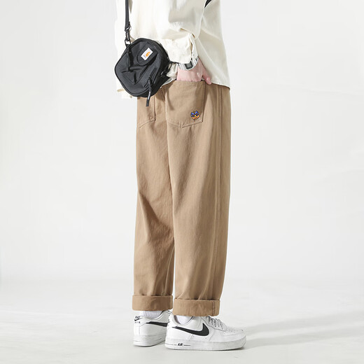 
Playboy (PLAYBOY) pure cotton work pants for men's summer thin Japanese fashion brand pussy casual loose large size straight wide-leg long pants YHK9215 black L 110-130Jin [Jin equals 0.5 kg] can be worn