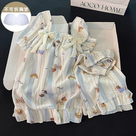 
Xiangyaxin pastoral style pajamas for women in summer cloud cotton with chest pad sweet short sleeves 2025 new princess style home clothing set 9902-2 Monet pink flower M