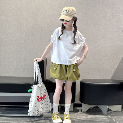 Mokitoul Girls Shorts Set Summer Thin 2025 New Children's Super Good Short Short Girls 'Summer Tinfit Two-Piece Set (emballage de boîte cadeau haut de gamme) 40 cm2 1