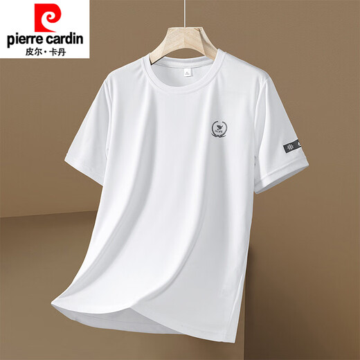 Pierre cardin short-sleeved men's 2025 new summer ice silk cool half-sleeved top for men's casual loose breathable T-shirt 829 white M 80-100Jin [Jin equals 0.5 kg]