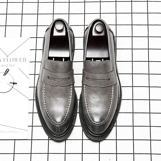 
KUCLUT men's trendy British style lazy loafers business formal wear breathable casual leather shoes 9715-D black 38