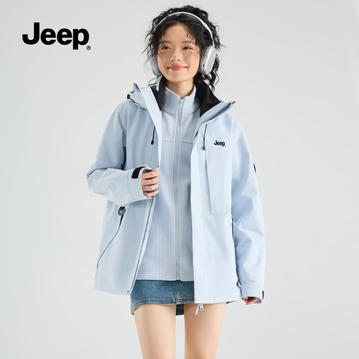 Jeep (JEEP) assault jacket for men and women, three-in-one outdoor warm and windproof jacket for men, moonlight blue (fleece) XL