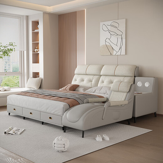 
Dudumeijia simple multifunctional leather bed multifunctional massage bed master bedroom 2m 1.8m leather art bed bedroom wedding bed large bed 9923