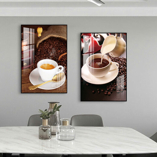 现代简约餐厅装饰画两联创意酒杯挂画大气轻奢饭厅墙高档歺厅壁画 杯酒时光15838-15839 40*60 水晶画面+铝合金框+黑框