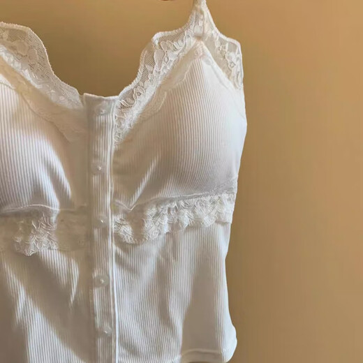 Hot girl style white beautiful back suspender bra one-piece lace with padded vest for women to wear inside and outside small tops white high-quality version S recommended 75-95Jin Jin equals 0.5 kg