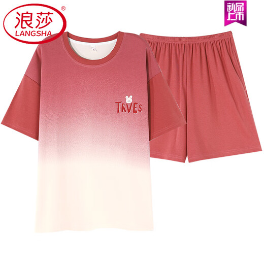 浪莎（LangSha）纯棉睡衣女套装短袖粒学生全棉可外出门夏天小个子家居服 Y9859 M 【75-95斤穿】