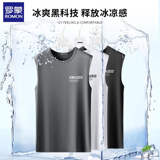 Romon Ice Seide Schnelltrocknende ärmellose Weste Sommer Dünner Sport Fitness Trend Basis Weste Hülle kurzärmeligte Sweatshirt 8223 Black XL (geeignet für 135-155jin [Jin entspricht 0,5 kg]))