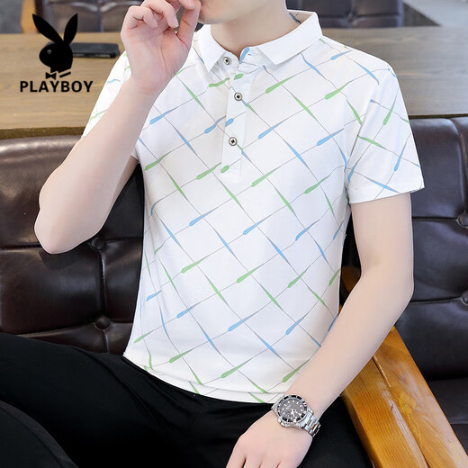 花花公子（PLAYBOY）2025夏季新款Polo衫短袖男潮牌ins修身翻领半袖T恤男士体恤上衣服 F9226卡其 L