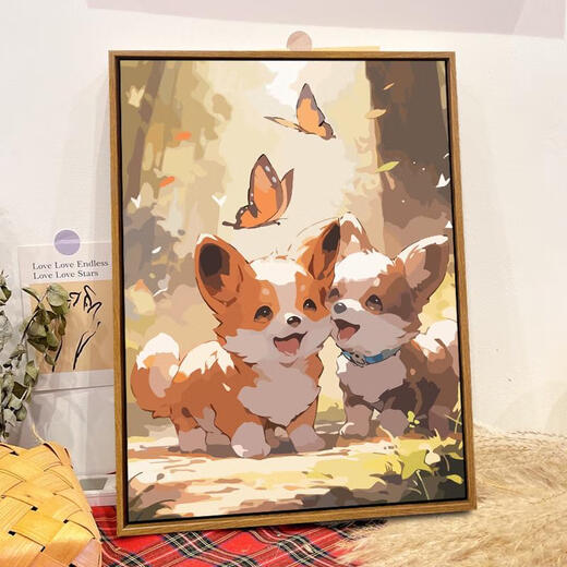 三栖虎可爱系狗狗diy数字油画手绘填色油彩解压手工装饰挂画画 SJ12859 60*80cm绷好加厚内框+外框