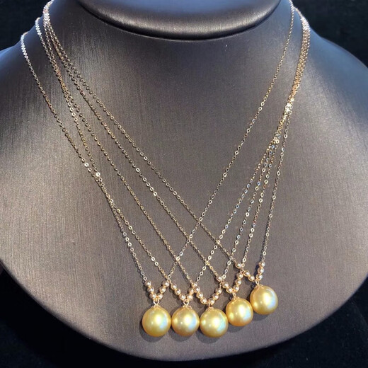 Yuying with certificate, foreign gold pearl pendant, 18K, classic 6+1 Y chain with baby's breath, 1 piece, classic 6+1 chain