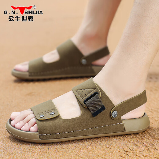 Bull Family Sandals Sandals Herren 2025 Sommer Neue Zwei-Wear-Hausschuhe Herren Beachschuhe Outdoor nicht rutschernde atmungsaktive weiche alleinige Freizeitschuhe Herren Khaki [GN12510z089] 41 (Sportgröße)