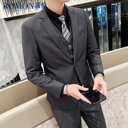 Romon Suit Men's Business Slim Suit Slim Professe Formal Wating Wedding Vestina Negro 2xl