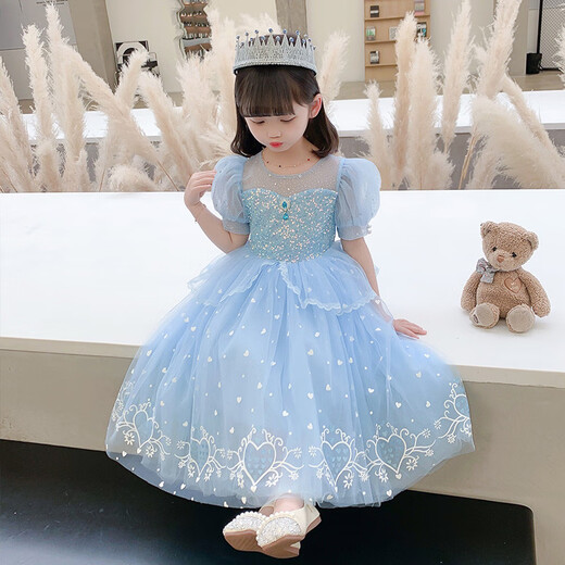 米诗德（MISHIDE）爱莎公主裙3-6岁夏新款爱莎公主裙夏季女童艾莎裙子爱沙新款儿童 [全套单裙+拖纱+发光裙撑+披肩+2 100 cm