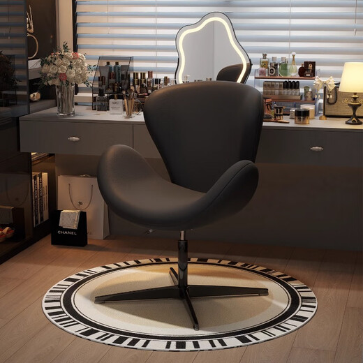 Menile French light luxury minimalist style makeup stool bedroom cloakroom dressing table makeup chair nail salon special chair high-end black-black right-angle style leather