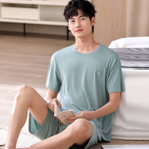 樵廿夏季休闲大码睡衣男短袖大码可外穿青年学生套头居家居服套装 HDE9928【棉】 M