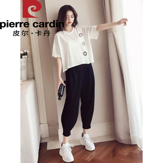 Pier Cardin Großgröße Damen Fat Mm Harem Hosenanzug 2025 Frühlings- und Sommer-Style Mode schlanker Bauchsport und ungezwungene zweiteilige schwarze <9928> m <vorgeschlagene 80-100>
