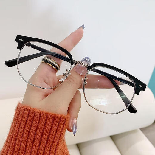 Männer und Frauen Anti-Blau-Licht und Strahlung Anti-Strahlung Metallgläser Anti-Myopia-Augenschutz flaches Gesicht schauen Computer Mobiltelefon Flachbrille Leuchtend schwarz Silber Rahmen Senden Tasche + Spiegeltuch