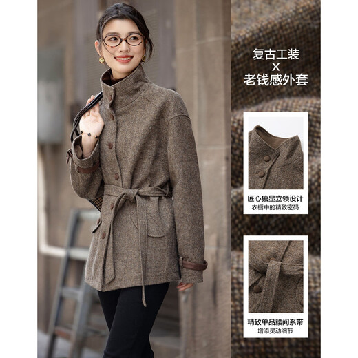 Demana Barn style outfit Winter retro workwear style old money sense sheep wool stand collar loose mid-length women's jacket