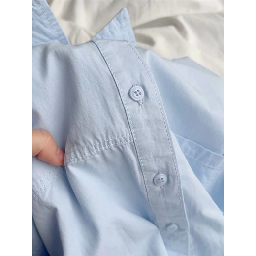 Versatile 2026 Autumn New White Light Blue Cotton Shirt Women's Top Long Sleeve Loose Slim Shirt Light Blue (No Pockets 100% Cotton High Quality Surface S Recommended 80-100 Jin Jin equals 0.5 kg to wear
