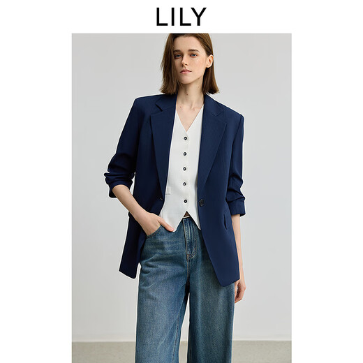 LILY2025 new autumn women's retro temperament three-quarter sleeve waist waist professional commuting high-end suit jacket 411 Navy S