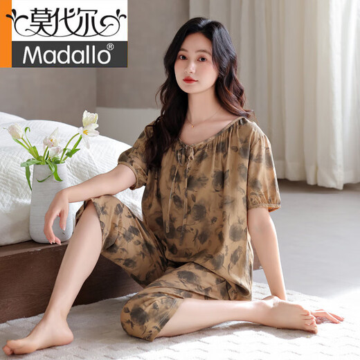 Pajamas modales de verano Mujeres tejidas algodón puro delgada Pantalones de manga corta de manga corta Gran tamaño Summer Madre Ropa para algodón LZ6218 L Recomendado 105-120Jin [Jin iguala 0.5 kg]